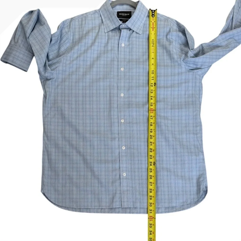 Bonobos Mens Wrinkle-Free Standard Fit Grid Dress Shirt Blue White 17 x 35